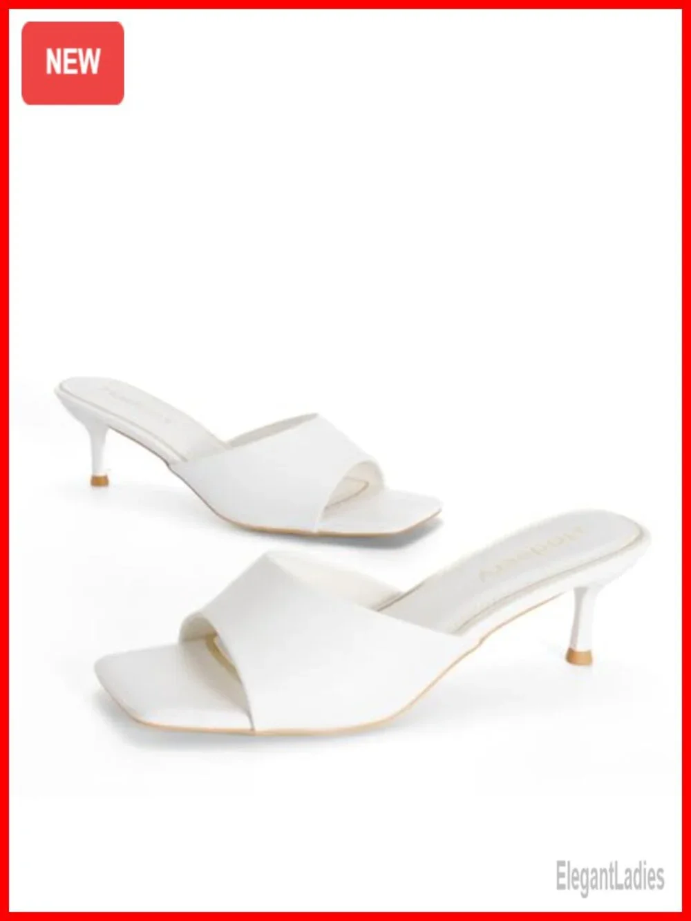Hodeery Kitten Heels Slip On Square Open Toe Faux Leather Heeled Sandals